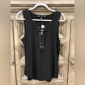NWT Women’s WHBM White House Black Market Black Lace-Up Fitted Tank Top (Large)